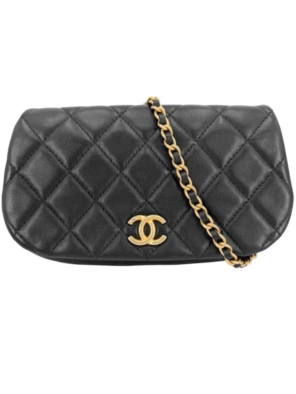 Chanel Shoulder Bag Quilted CC Logo Crossbody Chain Pochette Lambskin Black